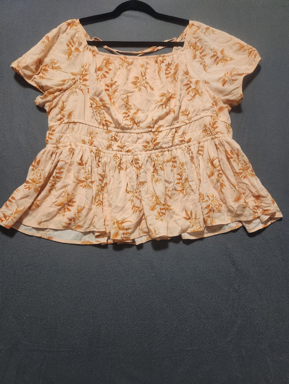 Torrid Top Women Size 2 Orange Crinkle Gauze Cris Cross Back Boho Cottage